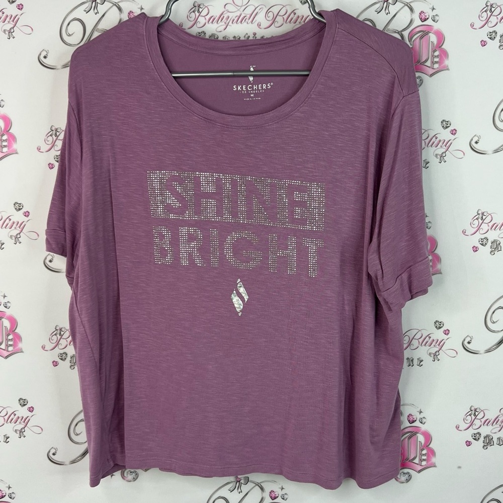 Skechers tshirt tee rhinestone bling lightbulbs pink Purple Shine Bright Top